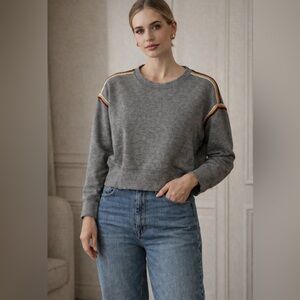 Miles (Madewell) Embroidered-Trim Crop Sweatshirt Medium